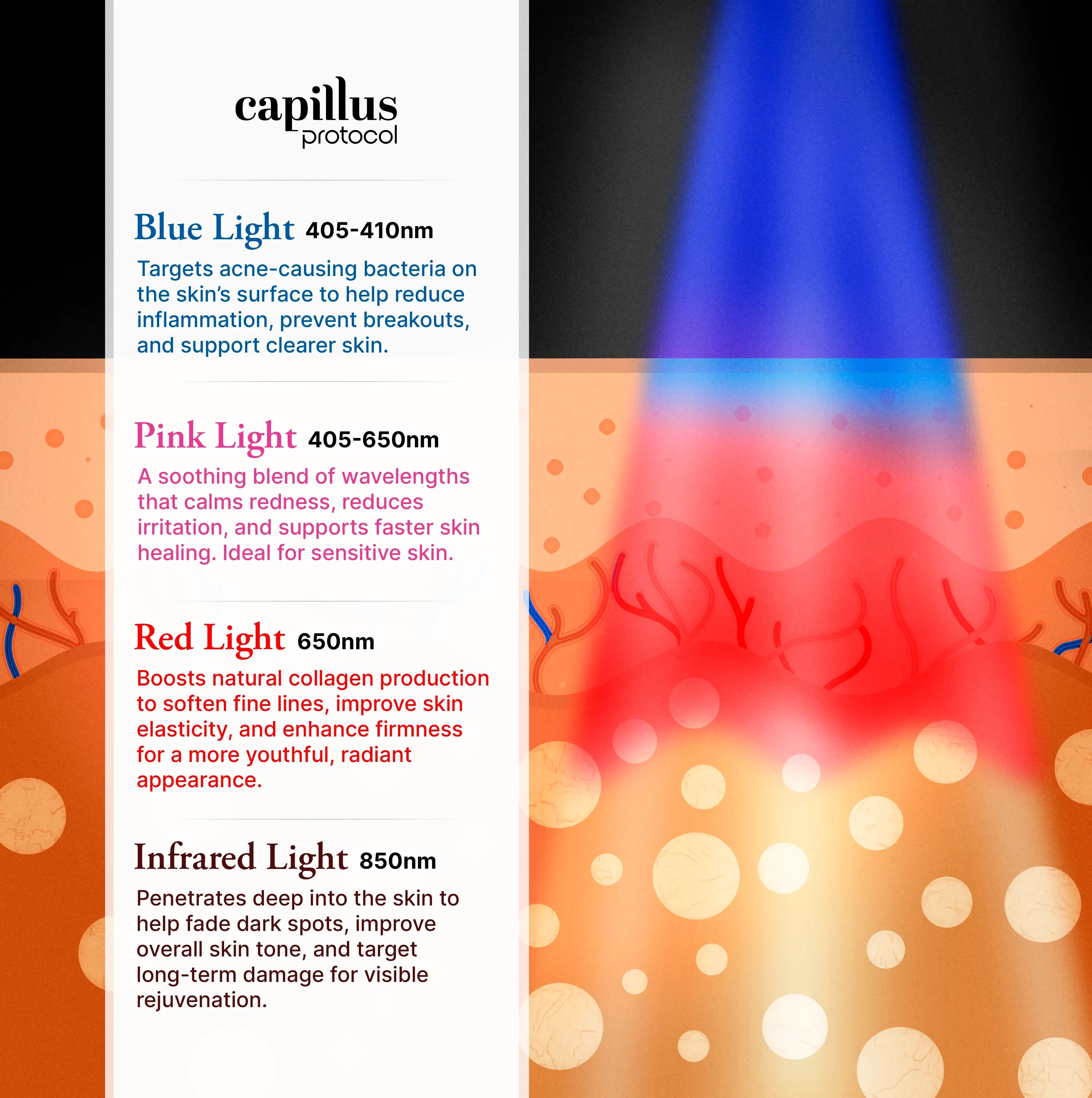capillus panel different wavelenghts benefits