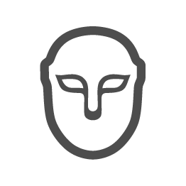 A simple, stylized outline of a human face with minimal features, including two almond-shaped eyes and a line extending down from the eyes to represent a nose, all on a light gray background.