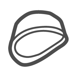 A simple black outline drawing of a bucket hat on a light gray background.